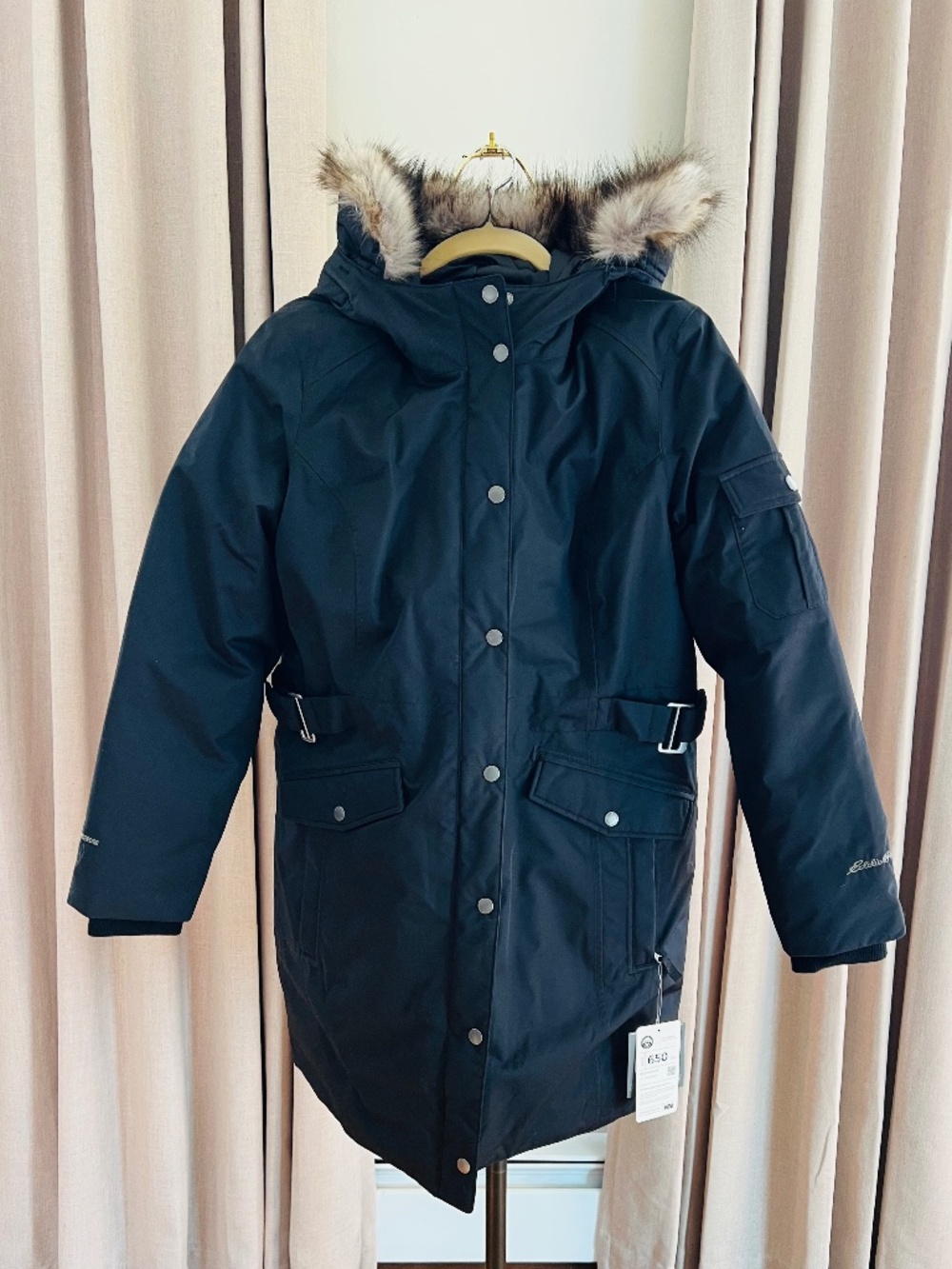 NWT Eddie Bauer Women's Black Superior Down Stadium Coat Petite L WeatherEdge